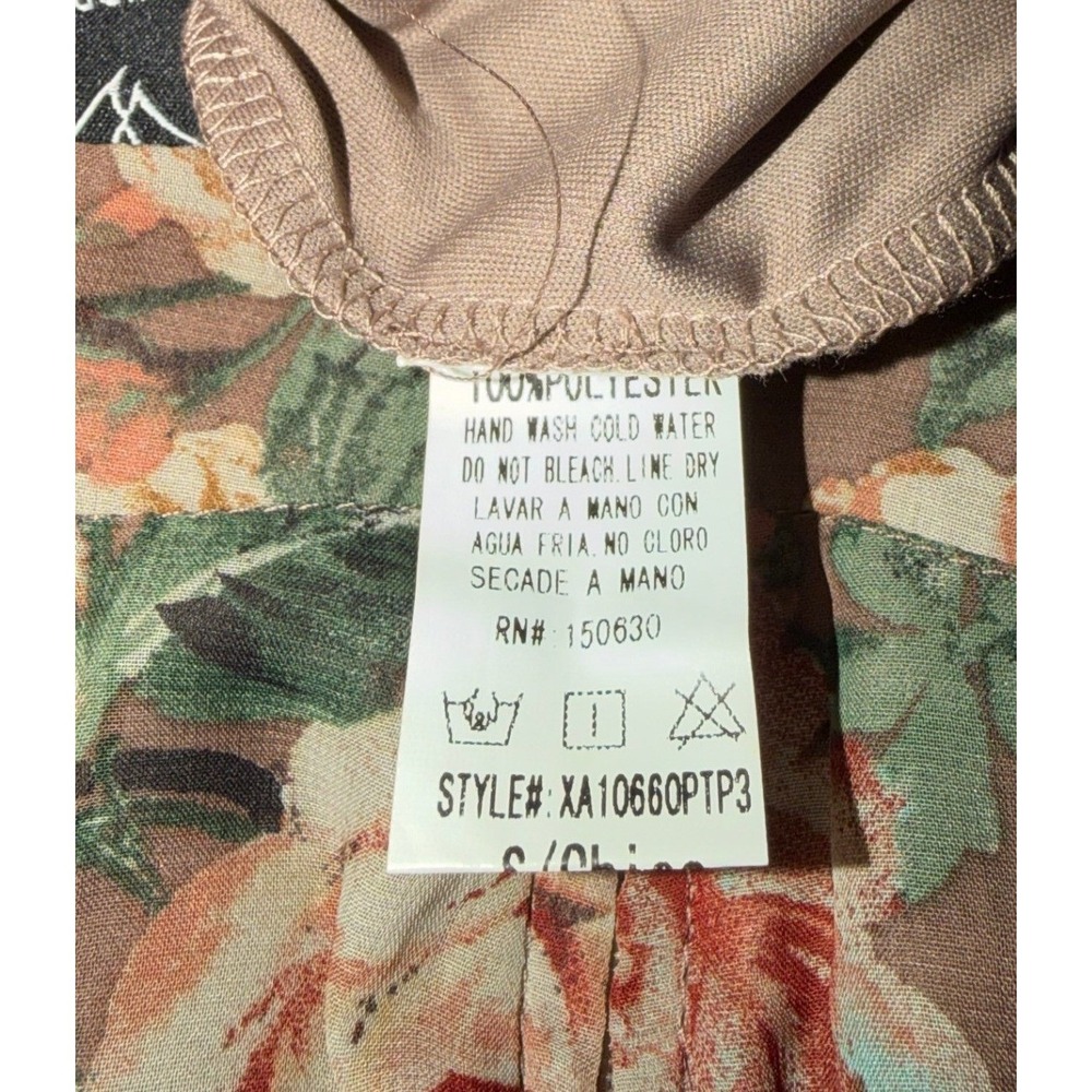 Windsor Floral Wide Leg Pants Mauve Brown High Waisted Boho Chiffon Small - Picture 7 of 9